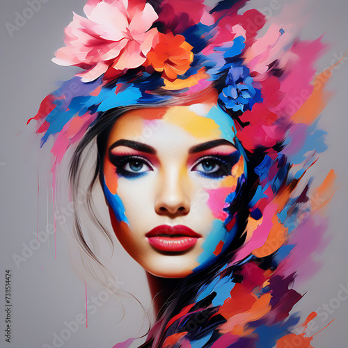 girl painted colorful face ai
