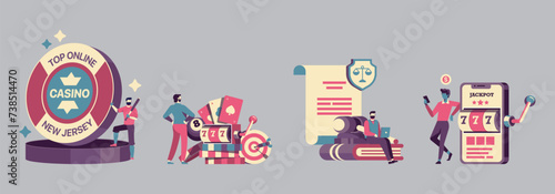 Landing Pages Vector Illustration poker online. Target and strategy slot game. Mobile Casino and sports betting. Lucky draw happy lottery win sports betting Concept