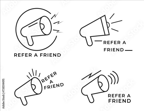 Outline art. Referal program badge collection.Set of referral program