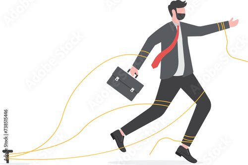 businessman trying to break the trap

