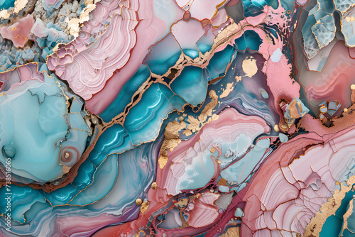 Pink Teal Gold Marble Abstract Background