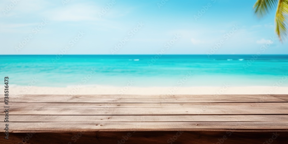 Empty table for decorating with summer beach view