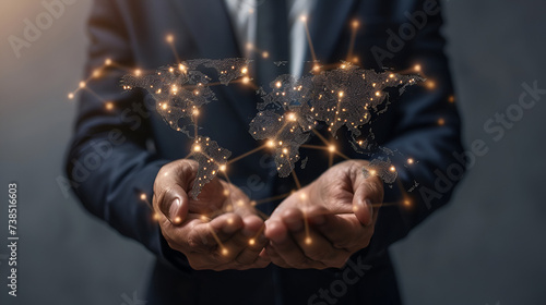 Close-up of businessman hands holding map technology concept  generative Ai