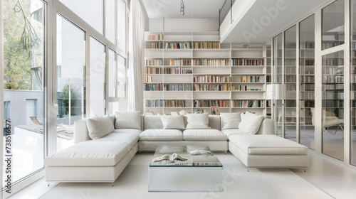 Modern White Living Room with Sectional Sofa AI Generated.