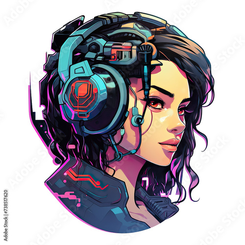 Women Brutal Cyberpunk Illustration with Tsirt Design photo