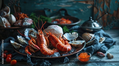 Still life image seafood retro style