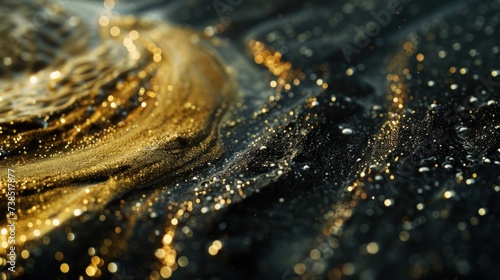 Pure gold from the mine that was unearthed was placed on the black sand photo