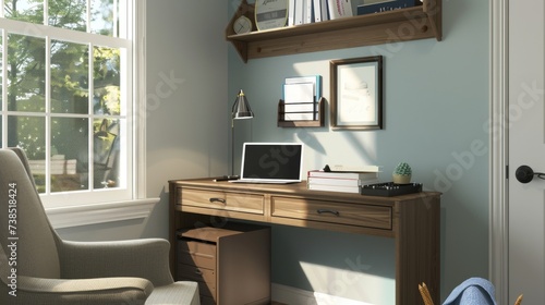 Minimalist Office Corner with Wooden Desk AI Generated