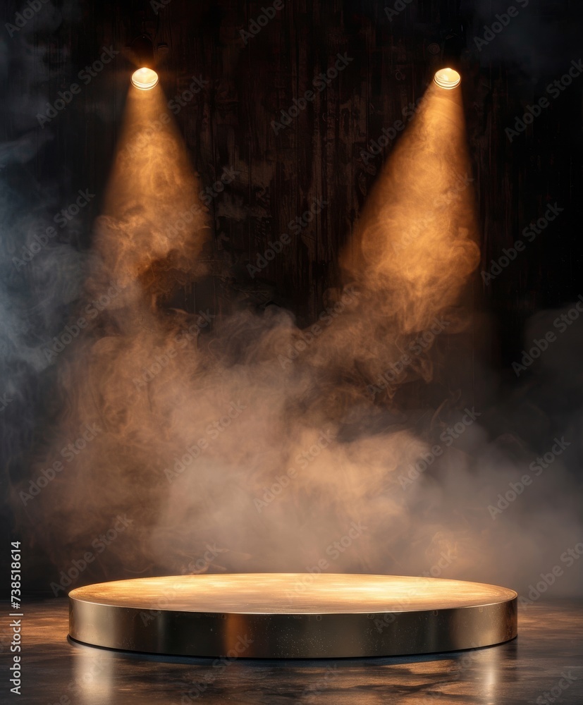 Stage With Three Spotlights and Smoke