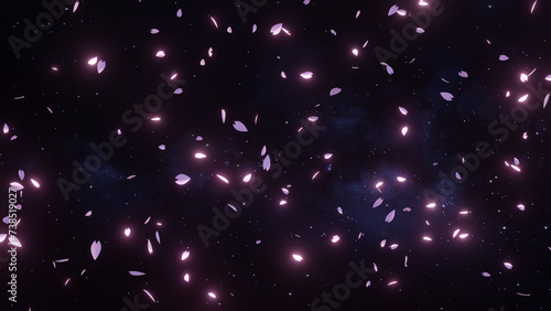 舞い散る桜の花びら（星空背景）-3DCGイラスト
