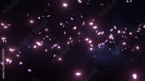 舞い散る桜の花びら（星空背景）-3DCGイラスト