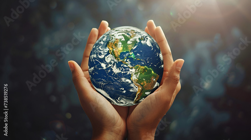 hands holding world globe, generative Ai
