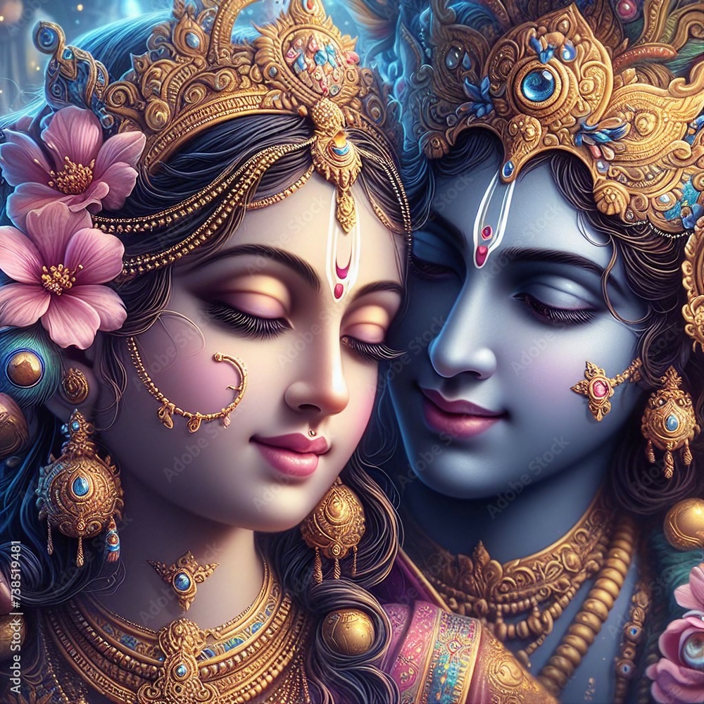 Eternal Love Realistic Close Up Of Radha And Krishna In A Magical Realm Stock Illustration 1392