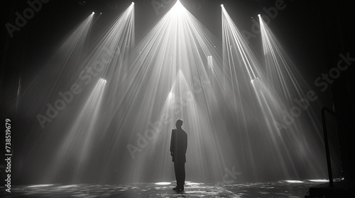A Man Standing in Front of a Stage With Lots of Lights