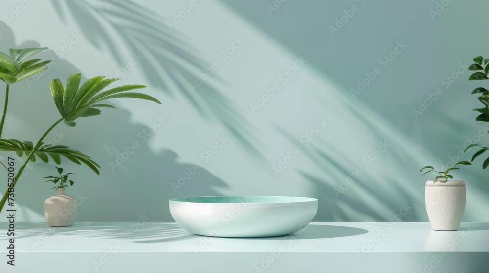 White Bowl on Table With Potted Plants