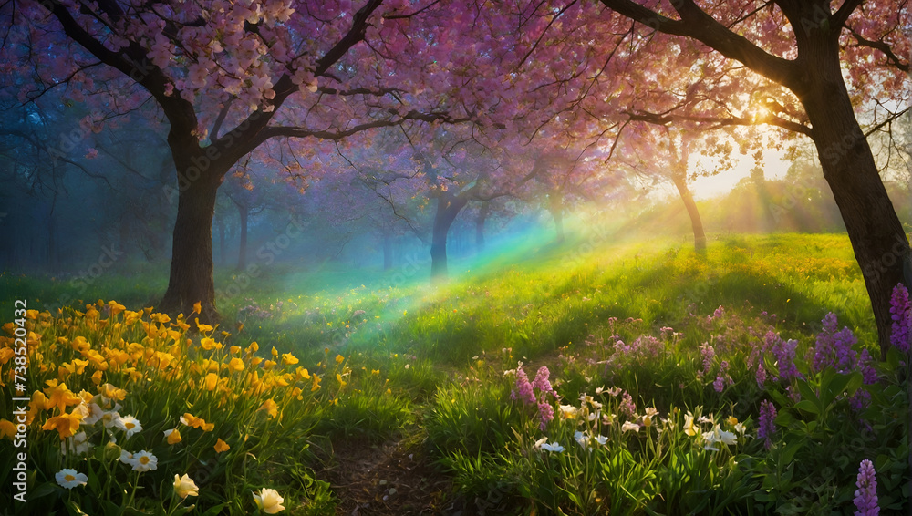 Spring Day: Captivating Nature Landscapes with Blossoming Trees