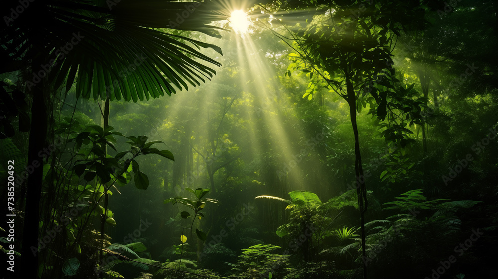 Dreamy tropical landscape, banner with greenery and copy space for your text Dreamy tropical landscape, banner with greenery and copy space for your text