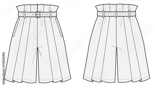 Women’s Short pants, Fashion Flat Sketch Vector Illustration, CAD, Technical Drawing, Flat Drawing, Template, Mockup.
