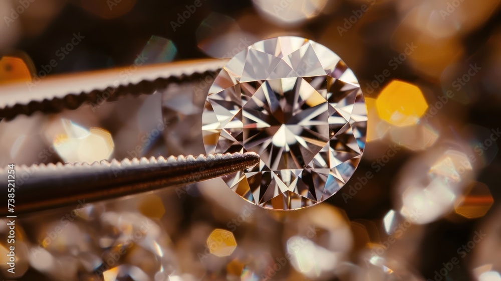 Excellent cut diamond held by tweezers Excellent cut diamond held by tweezers
