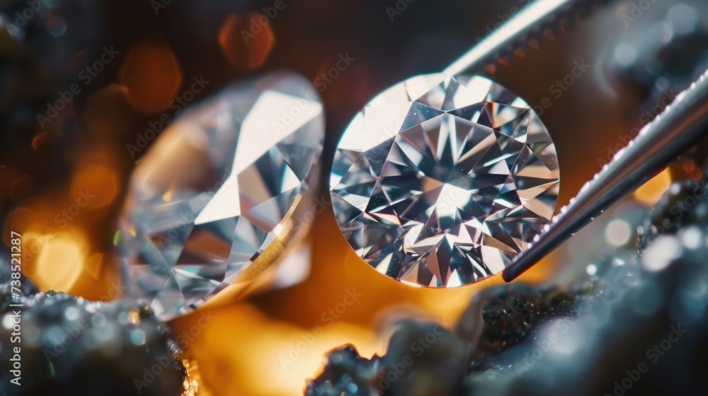 Fototapeta premium Excellent cut diamond held by tweezers