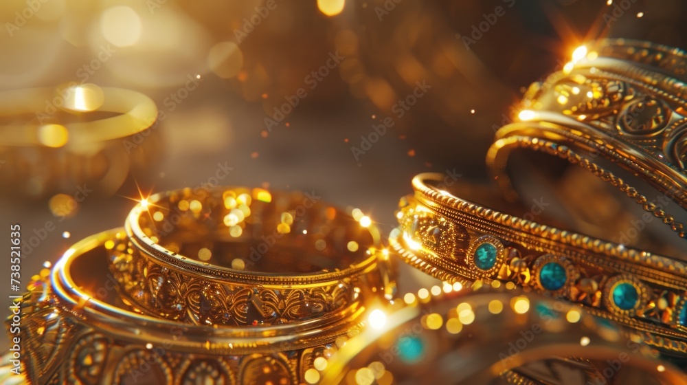 Traditional Middle Eastern Style Gold Bangles - obrazy, fototapety, plakaty 