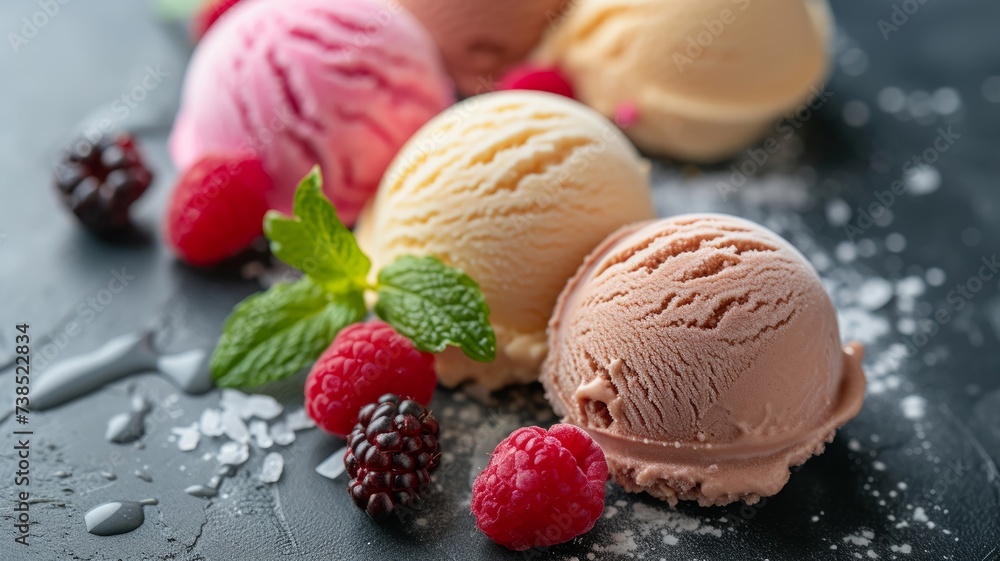 Celebration of flavors with artisanal ice creams and sweet garnishes Celebration of flavors with artisanal ice creams and sweet garnishes