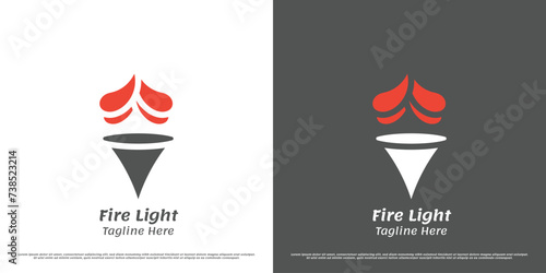 Fire torch logo design illustration. Silhouette of sports torch shape winning championship race competition. Simple flat icon object campfire blaze burn symbol vintage old greek abstract imperial.