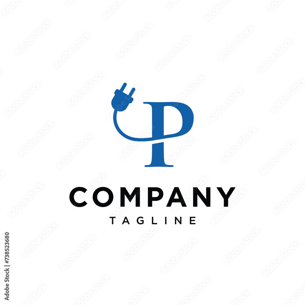 Letter P Electrical Plug logo icon vector template.eps