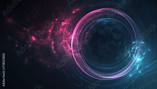 Earth surrounded by glowing circles and digital elements. The concept of global connectivity and space.