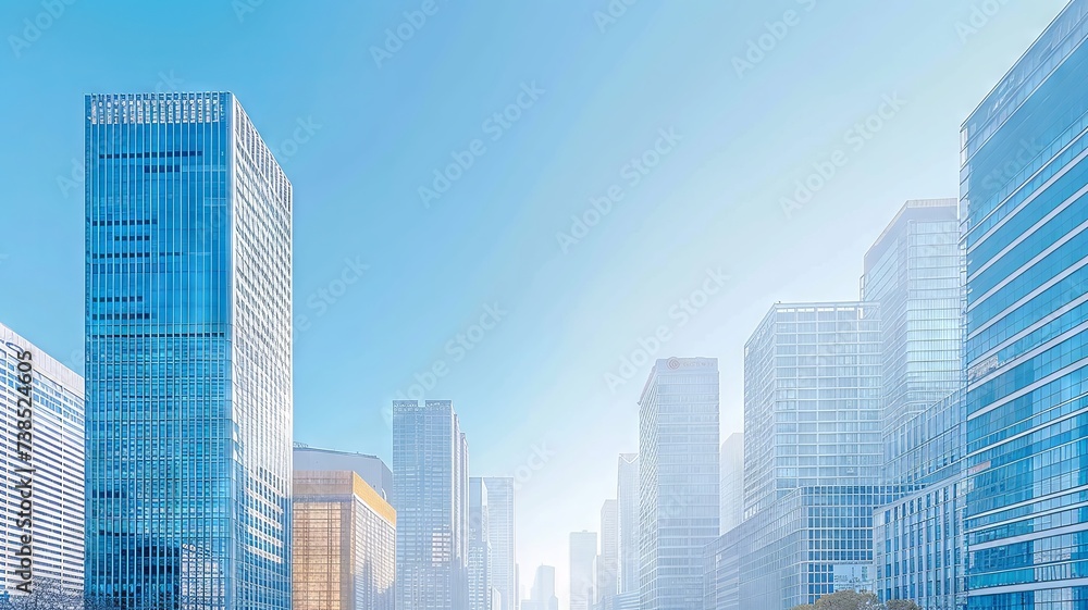 Fototapeta premium Urban sprawl with towering skyscrapers against a clear blue sky in the city