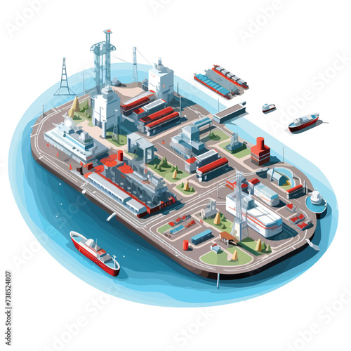 Sea industrial port. Isometric. Isolated on white