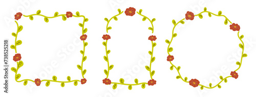 Set of Floral Hand Drawn Frames. Cute Flower Border Illustration. Summer Theme Design