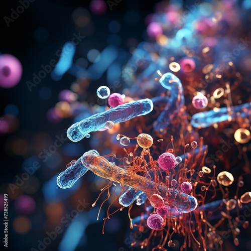 The anatomical structure of a Basil bacterial cell when magnified using a microscope. Parasite Microorganisms 3D Illustration photo