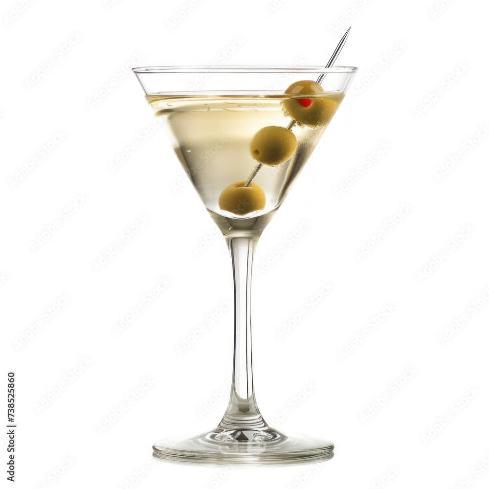 martini with olives   isolated on white background
