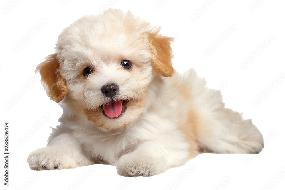  fluffy white Maltese poodle puppy isolated on a white background