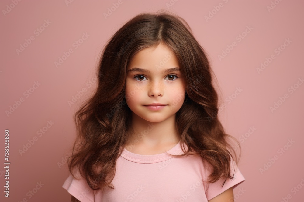 Portrait of a cute little girl with long hair on a pink background. Portrait of a cute little girl with long hair on a pink background.