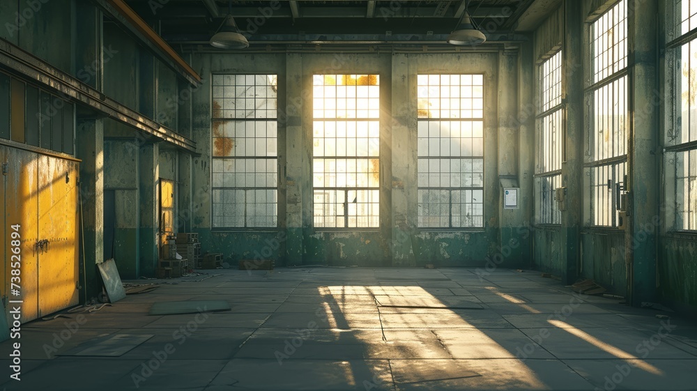 Old factory interior with a rich history captured in natural light and shadows