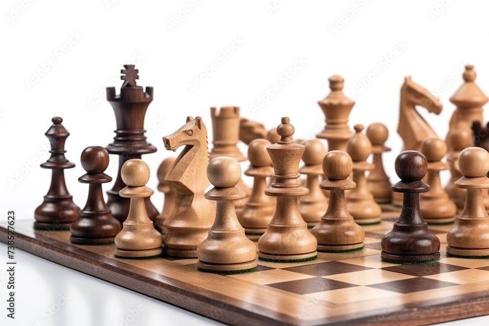 Chess set isolated on white background wooden chess board Chess set isolated on white background wooden chess board