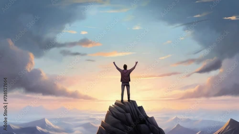 silhouette of a person on top of the mountain, concept of success, achievement, reaching goal and gratitude, being thankful silhouette of a person on top of the mountain, concept of success, achievement, reaching goal and gratitude, being thankful