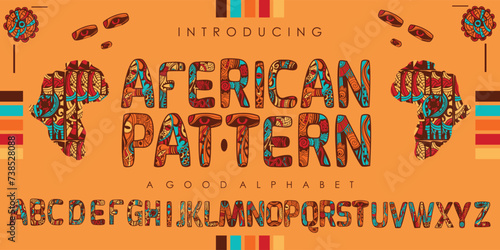 AFERICAN Traditional Pattern font alphabet with the effect of Tribal African ethnic seamless pattern best concept for celebrating Black History Month and Juneteenth Emancipation Day. vector EPS 10 photo