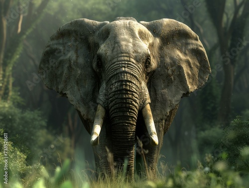 An elephant walking through a forest. Generative AI. © serg3d