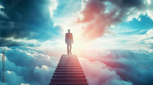 天への階段を上る男性のシルエット photo