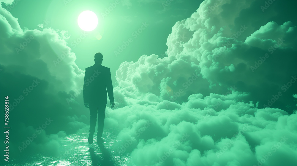 Fototapeta premium 夢の世界に迷う男性ビジネスマン