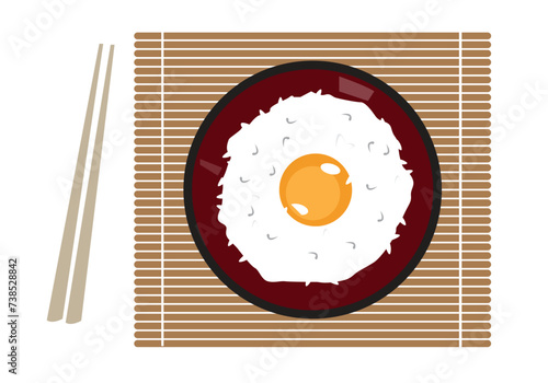 Japanese Dish Tamago Kakae Gohan. Raw Egg on Rice Editable Clip Art.