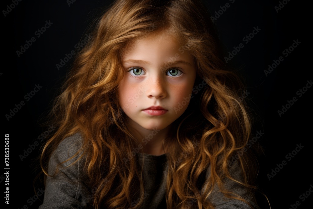 Portrait of a little girl with long curly hair on a black background Portrait of a little girl with long curly hair on a black background