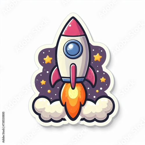illustrated rocket launch sticker on white background