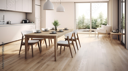  Light wood flooring for a small dining room