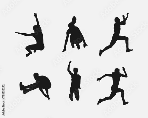 triple jump silhouette collection set. different actions, poses. vector illustration.