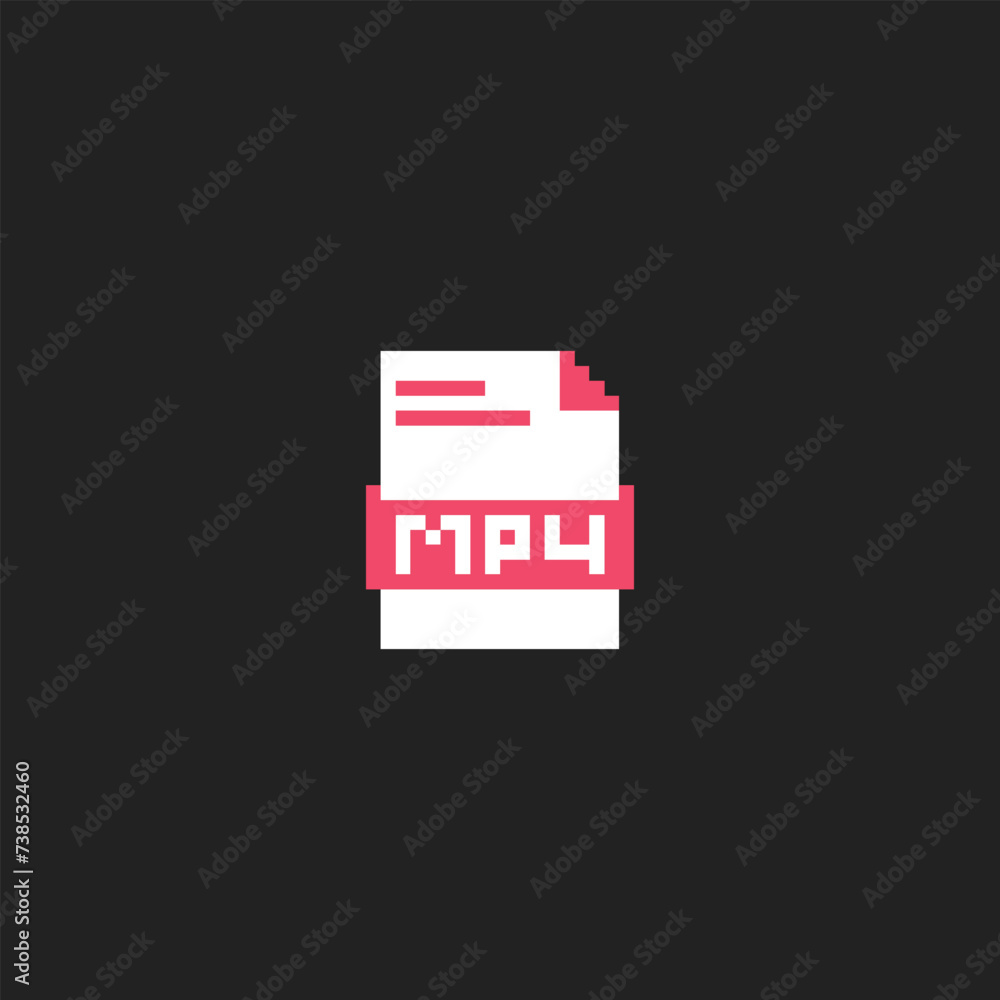 this is mp4 file icon in pixel art with simple color and black background ,this item good for presentations,stickers, icons, t shirt design,game asset,logo and project. this is mp4 file icon in pixel art with simple color and black background ,this item good for presentations,stickers, icons, t shirt design,game asset,logo and project.