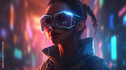 Cyberpunk woman portrait futuristic neon style © wizXart